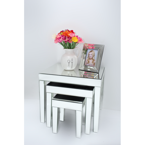 Mirror Sidetable set 25914-S 56x48x50 cm 41x36x41 cm 26x25x32 cm